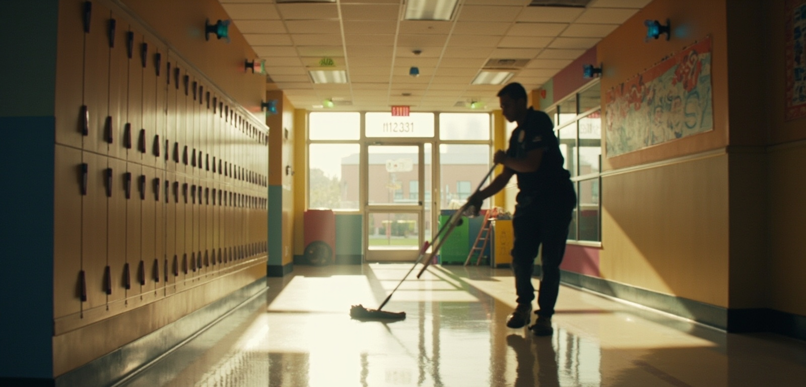 Clean school hallway and classroom